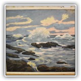 A77. Oil painting of Halibut Point in Rockford, MA by Giragos Der Garabedian. Frame: 27.5" x 24.25" - $150