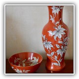 N9. "Coral Orchard" vase and matching bowl. Vase 13"T. Bowl is 6"W - $34 for the pair