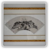 A24. Framed drawing of landscape on rice paper fan, ca. late 1800's. Frame: 27.5" x 17" - $350