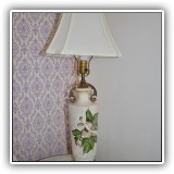 D19. Ceramic table lamp with magnolia blossom design. 30.5"T - $48