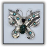 J10. Sterling and turquoise,onyx ad stone butterfly pin - $42