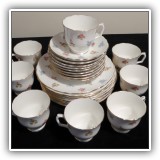 E47. Staffordshire bone china set "Bouquet" Set includes 9 luncheon plates, 8 cups, 9 saucers. - $48 for the set