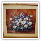 A36. Floral still life watercolor signed Polly Nordell Frame: 27.5" x 31" Watercolor: 23" x 20" - $225