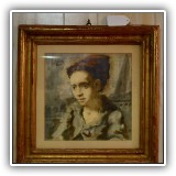 A32. Conger Metcalf portrait watercolor portrait. Frame: 17" x 17" Watercolor: 10" x 10" - $450