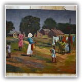 A72. "Laundry Day" oil painting on board by Giragos Der Garabedian. Board: 14" x 18" - $30