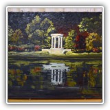 A64. Unframed "Reflections of a Gazebo" oil on canvas by Giragos Der Garabedian. Dimensions: 30"x23" - $150