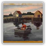 A80. Unsigned oil painting of fisherman. Dimensions: 12" x 16" - $30
