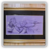 A38. Signed drawing of reclining nude. Frame: 32.5" x 21.5" - $150