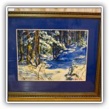 A42. W. Thacher Folsom winter forest scene, watercolor on paper. Frame: 28.5" x 24.5" Watercolor: 19" x 15" - $195