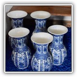 E39. 5 Blue and white vases. 12" Vases are $32. $14" Vases are $38