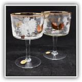 G24. 6 Etched and gold detailed stemmed dessert glasses withmatching pitcher from Romania. - $36