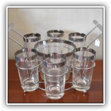 G23. Mid-century set with 6 glasses and ice caddy. - $38