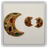 J117. Crescent pin with matching earring.  Pin and one earring are each missing a crystal - $8 for set