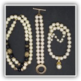J103. 3 Pieces of faux pearl and gold tone jewelry
