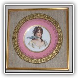 P81. Framed Limoges porcelain plate. Frame: 14"x14" - $48