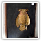 P58. Framed metal owl art by Richard Der Garabedian. Frame: 24" x 28" - $85