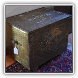 D9. Brass covered trunk. Some oxidation on top. Dimensions:  14.5"D x 20"W x 15.5"T - $165