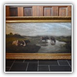 A37. Large unsigned pastoral scene, oil painting on canvas.  Very small tear to canvas. - $750