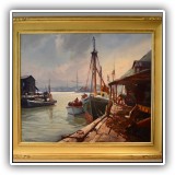 A17. Harbor scene oil paiting on canvas by Emile Gruppe.  29.5"h x 35.5"w - $16,000