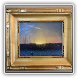 A02. "Breakwater at Sunrise" oil painting on board by Joseph McGurl.  Board: 7.5" h x 6.25"w - $2,950