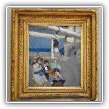 A05. "On a Steamer Ship" oil painting attributed to Edward Potthast. Unsigned. 8.5"h x 7"w $1,750