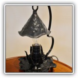 D38. Small metal lamp with hanging shade. 10"h x 5"w - $30