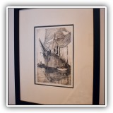 A42. Ship etching by Anthony Thieme. Frame: 15"h x 12.25"w - $375