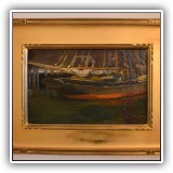 A22. "Gloucester docks" oil painting by Harold Green. Frame: 16"h x 21.5"w - $1,200