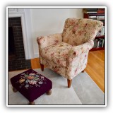 F04b. Upholstered floral chair by Rowe Furniture. 36"h x 34"w x 33"d - $275 each.