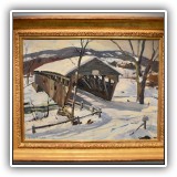 A09. "Covered Bridge" oil painting on board by A. T. Hibbard. Board: 17"h x 23.5"w - $7,000