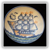 P11. Hadley handpainted pottery bowl with ship design. 3.5"h x 11"w  - $40