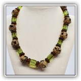J13. Glass and metal beaded necklace with gold filled clasp. 18" Long - $24