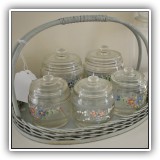 G10. Vintage vanity jars in basket - $28 for the set