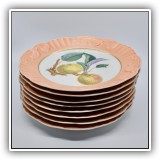P19. Set of 8 Mottahedeh fruit plates. One chipped. 8"w - $95