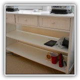 F30. White shelf with 3 drawers.  Some marks on top. 29"h x 47"w x 15"d