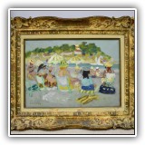 A03. "La Plage" oil painting on canvas by Robert Mendoze. Frame: 21"h x 25.5"w Canvas: 13"h x 18"w
