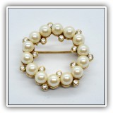 J27. Faux pearl and crystal costume jewelry brooch - $14