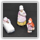 C30. 3 Miniature Little Red Riding Hood figurines. Made in Germany. Approx. 2" - $22 for the set