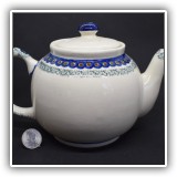 P02. Boleslawiec handpainted teapot. Made in Poland. 6"h x 9.5"w x 6"d - $24