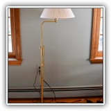 D03. Brass adjustable height floor lamp. Some small stains on shade. 53"h in photo. - $120