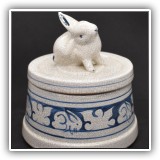 P38. Dedham Pottery covered bowl with bunny on lid. 5.5"h x 5"w - $18