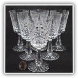 G09. Set of 6 Waterford Crystal goblets. Two with chips. 6"h - $80 for the set