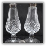 G10. Waterford Crystal footed salt and pepper shakers with silverplate tops. One top has come off. 6"h - $38