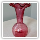 G30. Cranberry glass tulip shaped vase. 7"h