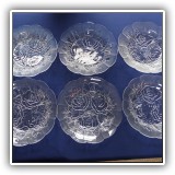 G34. Set of 6 pressed glass bowls with rose design. 9"w