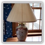 D12. Ceramic lamp with flowers and brass base. 29"h including finial. - $75