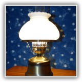 D15. Brass converted oil lamp with white glass shade. 17"h - $48