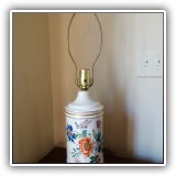 D27. Ceramic jar-shaped floral table lamp. No shade. 24"h x 6"w - $34