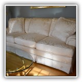 F02. Craftsman Furniture ivory damask sofa. 35"h x 88.5"w x 36"d - $450
