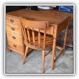 F85. Baumritter maple desk with chair. Desk: 30"h x 39.5"w x 21.5"d - $225 for the set